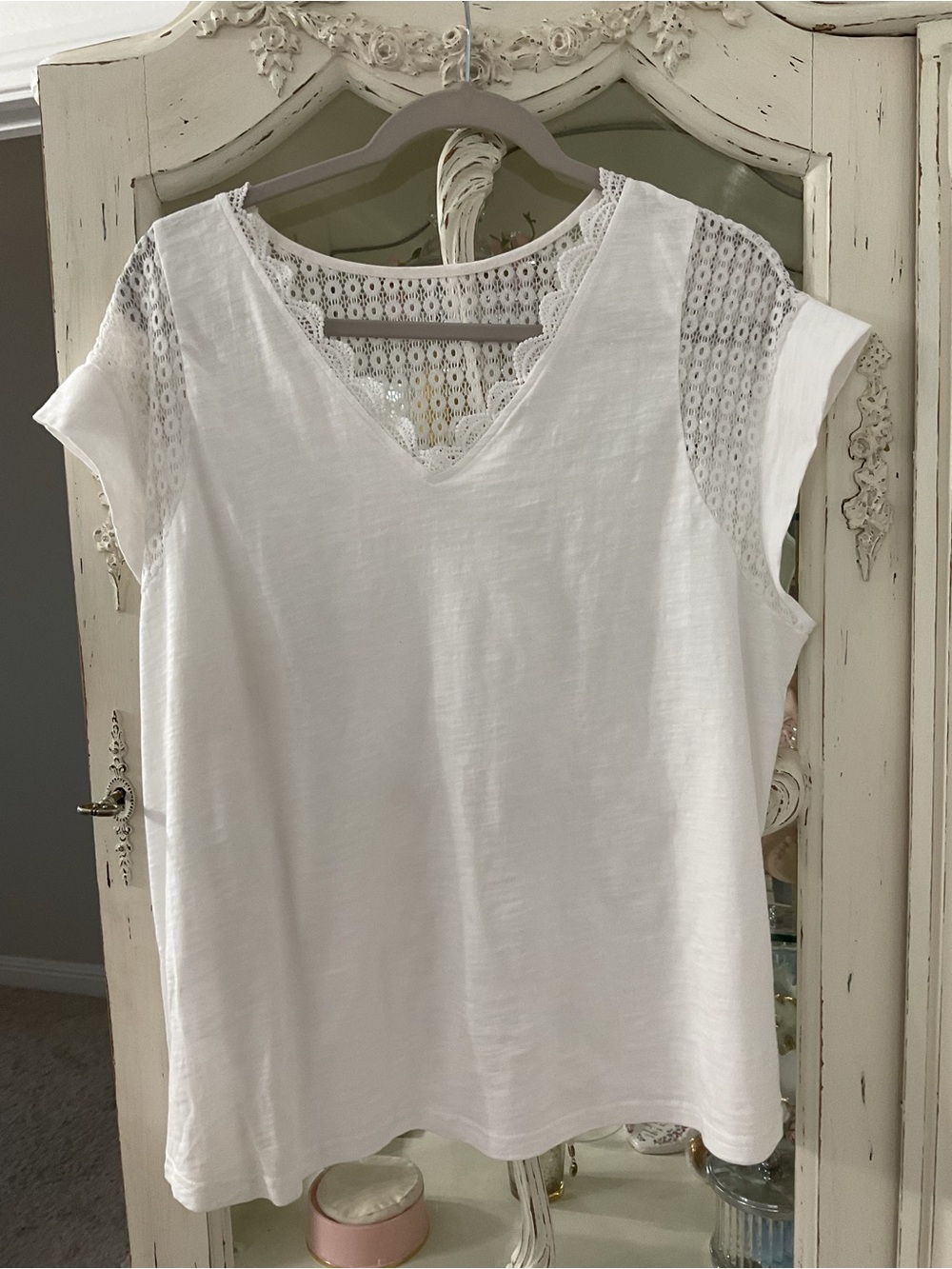 Chico's White Lace-Inset V-Neck Blouse